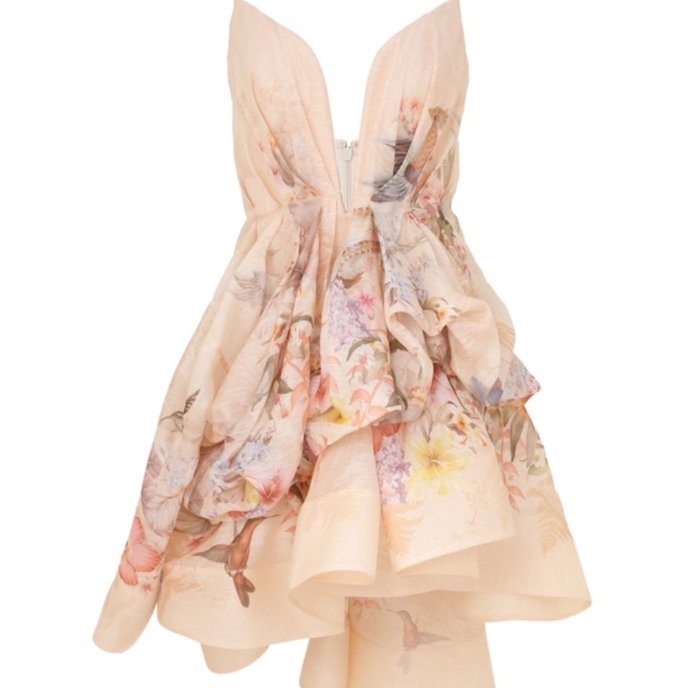 Zimmermann Cream and Pink Asymmetrical Tiered Sundress